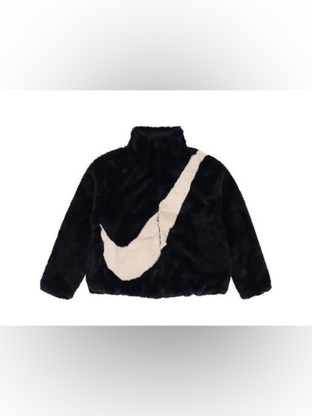 Nike  Black Faux-Fur Jacket with Cream Swoosh